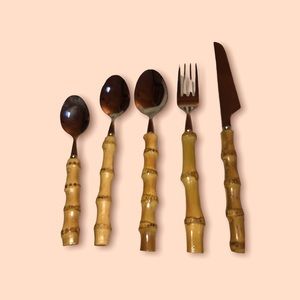 20 pieces, 4 place settings vintage real bamboo flatware